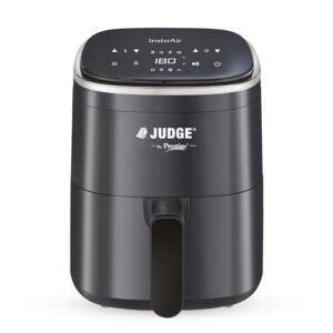 Judge by Prestige InstaAir Digital Air Fryer| 80% less Oil Consumption| 4.0L Capacity| 1250 Watts| Air Fry, Grill, Roast, Bake | Digital Display with 8 Preset Menu| Easy to Clean Frying Basket |Black