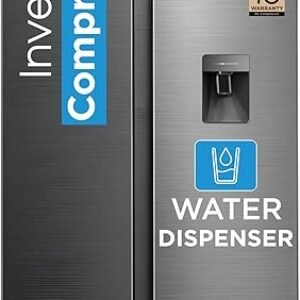 Midea 560 L Side by Side,Frost Free Refrigerator|Water Dispenser |Inverter Compressor (MDRS704FGF46 Bru Steel),Grey