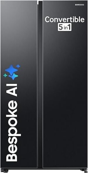 Samsung 653 L, 3 Star, Frost Free, Double Door, Convertible 5-in-1 Digital Inverter, Side By Side AI Enabled Smart Refrigerator with WiFi (RS76CG8003B1HL, Black Matte/Black DOI)