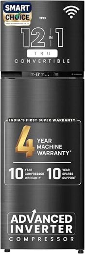 IFB Smart Choice 331L, 3 Star, Tru Convertible 12-in-1, Advanced Inverter Compressor, Frost Free Double Door Refrigerator, WiFi Enabled, 4-Year Machine Warranty (IFBFF-3833DKSETU, Metal Black)