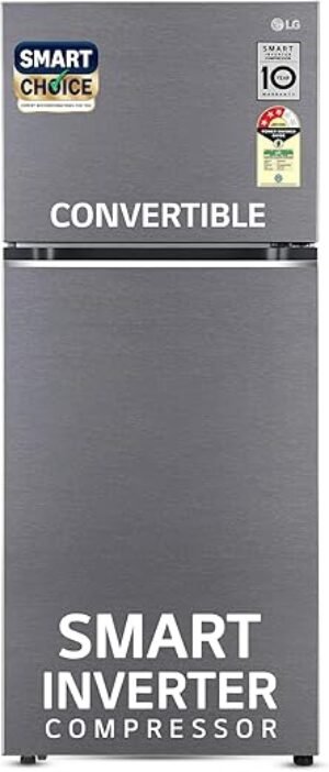 LG Smart Choice, 343 L, 3 Star, Frost-Free Smart Inverter Double Door Refrigerator (GL-S382SDSX, Dazzle Steel, Convertible with Express Freeze)
