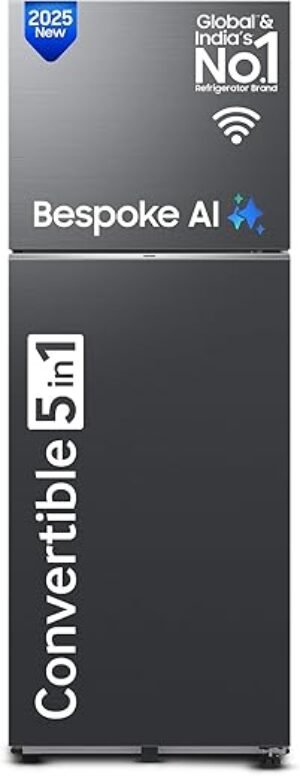 Samsung 330 L, 3 Star, Convertible 5-in-1, Digital Inverter, Frost Free Double Door, WiFi Enabled Bespoke AI Refrigerator (RT34DG5A4DB1HL, Black Matte, Black)