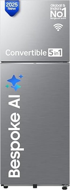 Samsung 350 L, 3 Star, Convertible 5-in-1, Digital Inverter, Frost Free Double Door, WiFi Enabled Bespoke AI Refrigerator (RT38DG5A4DS8HL, Elegant Inox, Silver)