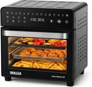 INALSA Air Fryer Oven 1700W|15L Large Capacity|Stainless Steel Interior|Non-Toxic Cooking|14-in-1 Functions,Fry,Bake,Grill,Dehydrate,Roast& Reheat|Rotisserie&Convection|Oil-Free Cooking,Aero Smart 15