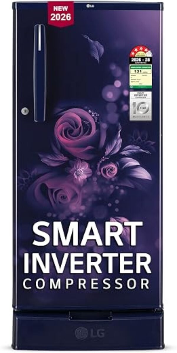 LG 185 L, 4 Star, Smart Inverter, Direct Cool Single Door Refrigerator (GLD1945ZOBE, Blue Euphoria, Base stand with Drawer)