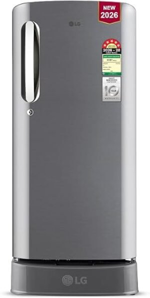 LG 185 L, 5 Star, Smart Inverter, Direct Cool Single Door Refrigerator (GLD1956ZAPZ, Shiny Steel, Base stand with Drawer, Fit Max Chiller Tray & Fast Ice Making)