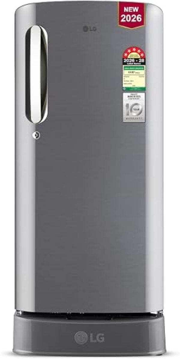LG 185 L, 5 Star, Smart Inverter, Direct Cool Single Door Refrigerator (GLD1956ZAPZ, Shiny Steel, Base stand with Drawer, Fit Max Chiller Tray & Fast Ice Making)