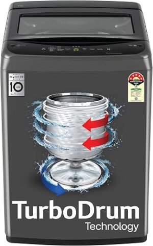 LG 8 Kg 5 Star Smart Inverter Technology Fully Automatic Top Load Washing Machine (T80VBMB4Z, Turbodrum, Auto Prewash, Stainless Steel drum, LED Display, Smart Diagnosis, Middle Black)