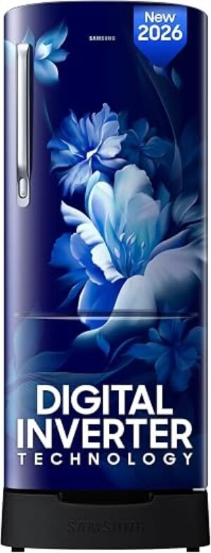 Samsung 223 L, 3 Star, Digital Inverter, Direct-Cool Single Door Refrigerator (RR24H2823UZ/NL, Midnight Blossom Blue, Base Stand Drawer, Single Touch Defrost, 2026 Model)