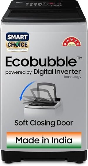 Samsung Smart Choice 8 kg, 5 star, Eco Bubble Tech, Digital Inverter Motor, Soft Closing Door, Fully-Automatic Top Load Washing Machine (WA80BG4441BGTL, Light Gray)