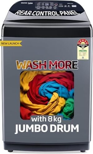 Voltas Beko, A Tata Product 8 Kg 5 Star Fully-Automatic Top Loading Washing Machine (WTL8006UEA1 / OBS1060, Grey, with Double waterfall technology)