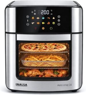 INALSA Air Fryer Oven|16L, 1800W|Stainless Steel Body12-in-1 Functions,Fry,Bake,Grill,Dehydrate,Roast& Reheat|10 Preset|Rotisserie & Convection|Dishwasher Safe Accessories|2Yr Warranty,Aero Crisp 16
