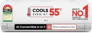 LG 5800W Max Cooling Capacity, 5 Star, 100% Copper Tubes, 1.42 Ton Inverter Split AC (AI Convertible 6in1, Energy Saving & Faster Cooling at 55℃, 4 Way Swing, Allergen Protection, AS-Q19YNZE2, White)