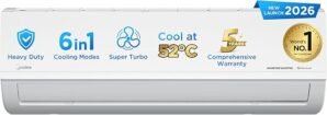 Midea 1.5 Ton 5 Star Inverter Split AC, 6-in-1, MAI18SR5R36F0