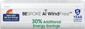 Samsung 1.5Ton 3Star,New Star rated, Bespoke AI WindFree Inverter Smart Split AC (WiFi, Energy Saving, Voice Control, Powerful Cooling, Copper, Digital Inverter, white,AR60H18D1LWNNA)