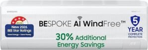 Samsung 1.5 Ton 4 Star Bespoke AI WindFree Inverter Smart Split AC (2026 Model, WiFi, Energy Saving, Voice Control, Powerful Cooling, Digital Inverter, 4 Way swing, 5 Step Convertible, AR60H19D1AWNNA)