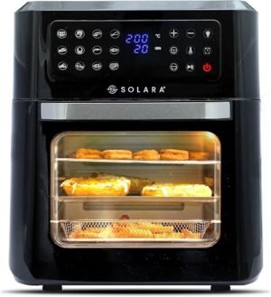 SOLARA 12L Air Fryer Oven for Home Kitchen, 1800W OTG Air Fryer Oven 12 Litre with 12 Presets, 9 Accessories, Grill, Roast, Bake, Reheat, AirFryer OTG, XX-Large, Recipe E-book, 1 Year Warranty, Black